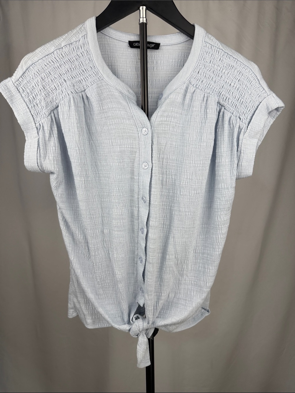 Cable & Gauge Pale Blue Button-Front Tie Hem Top